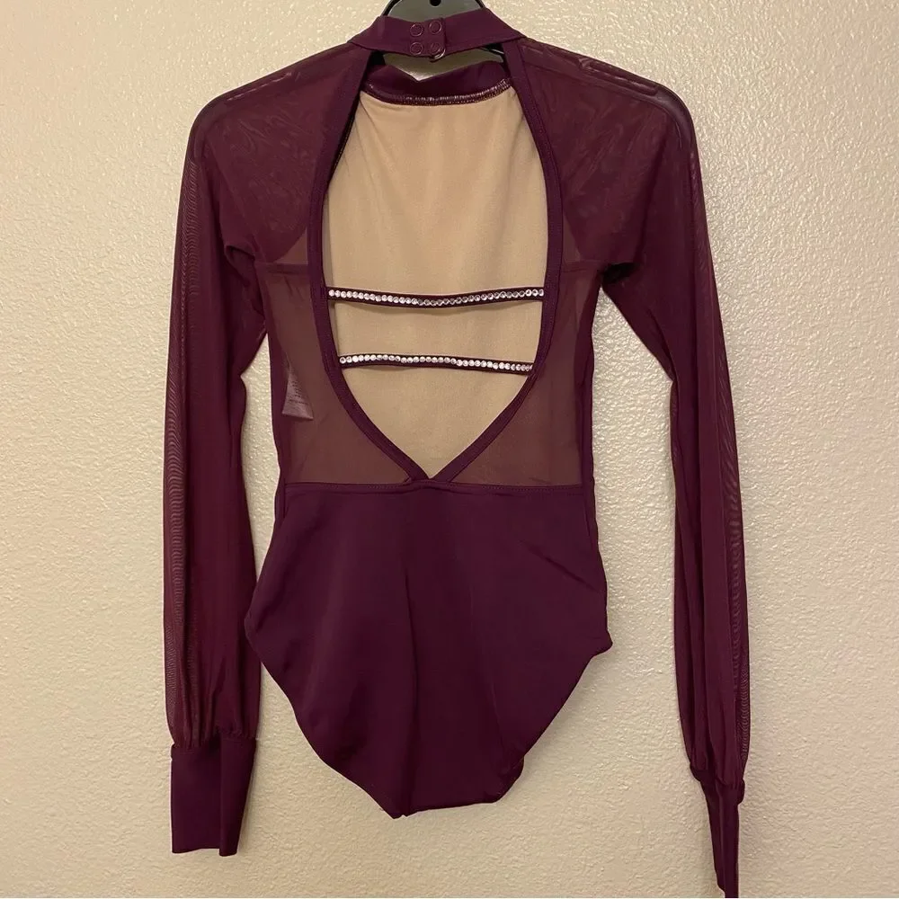 Weissman solo Dance costume purple illusion Poet Sleeve Leotard MT11817 MC